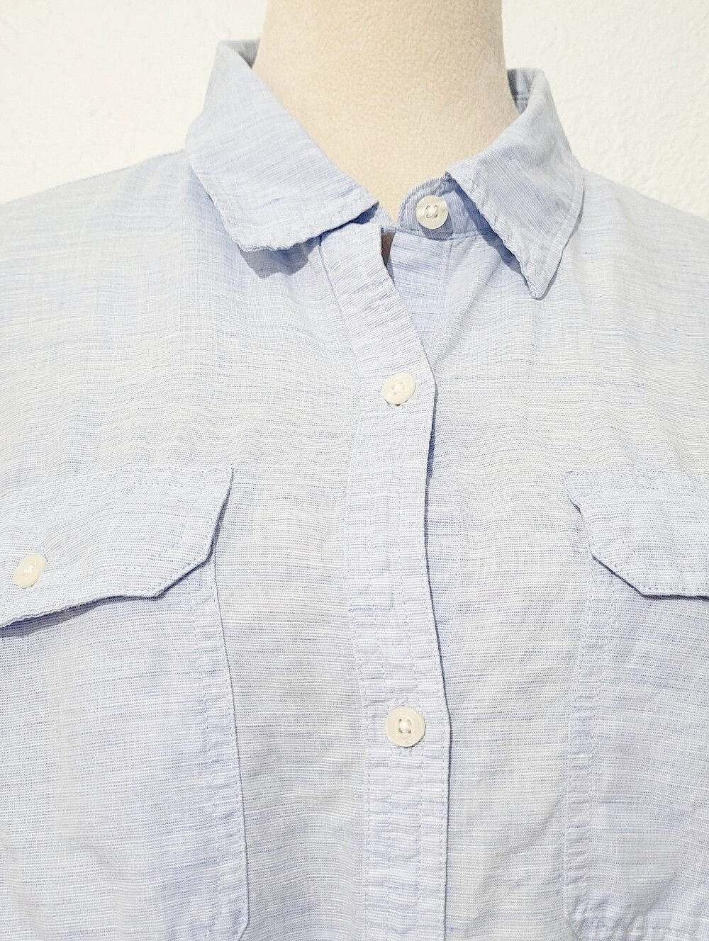 Linen Blend Shirt Women SZ XL Light Blue Button Front Casual Coastal Top Chaps - Picture 3 of 12